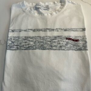 Salvatore Ferragamo white T-shirt, gray “Ferragamo“ lettering/maroon accent XL